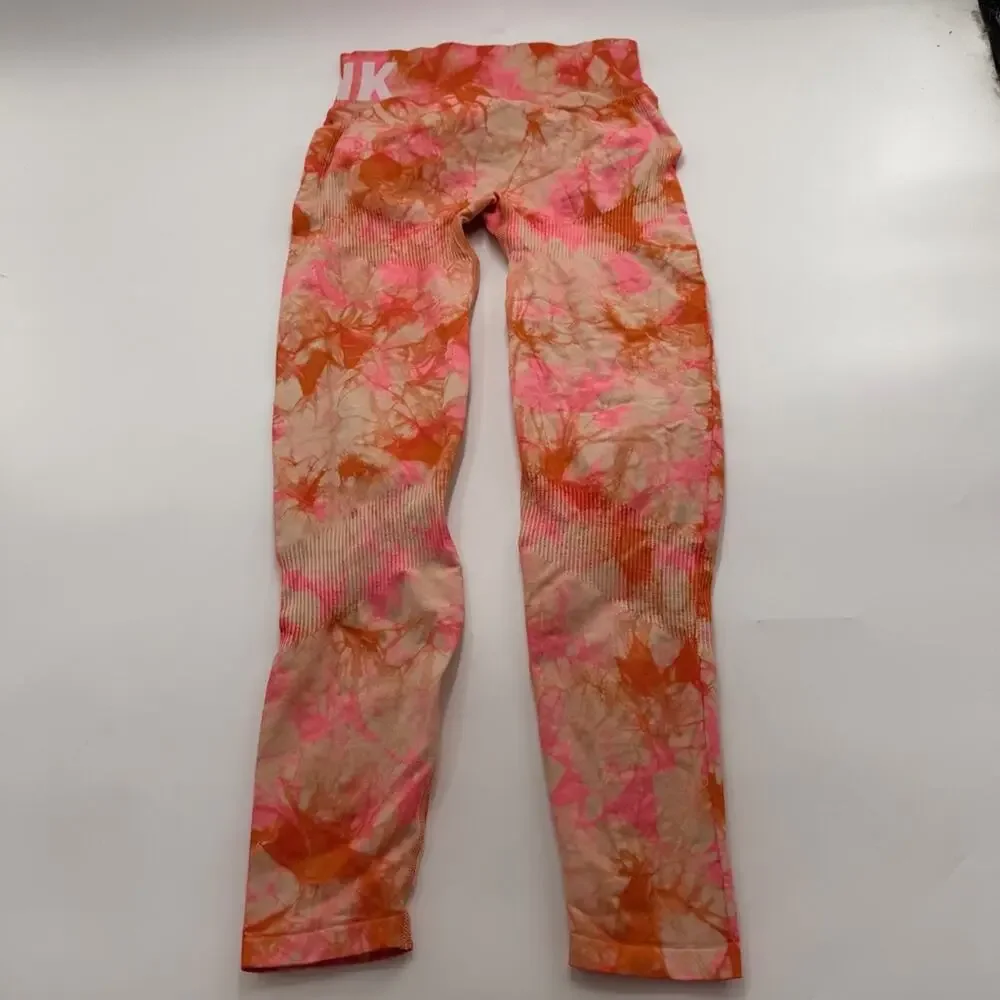 Victoria’s Secret PINK Active Set Orange Tie Dye Seamless Leggings Sports Bra - Picture 9 of 13